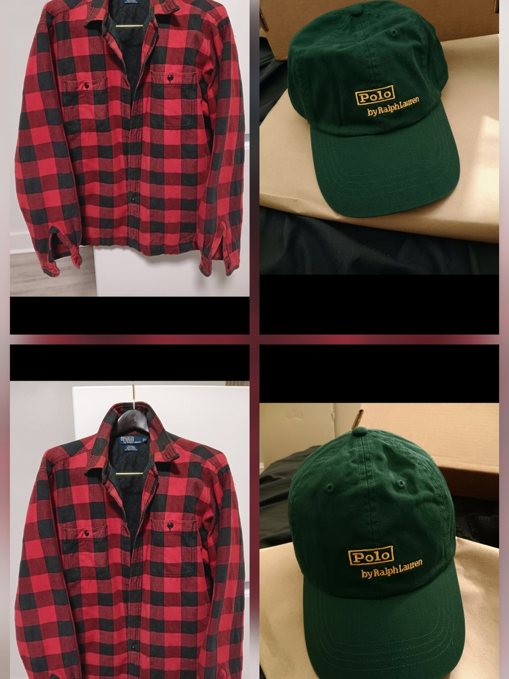 Polo Ralph Lauren Vintage Red Black Buffalo Plaid Shirt Sz Large & Polo Logo Cap